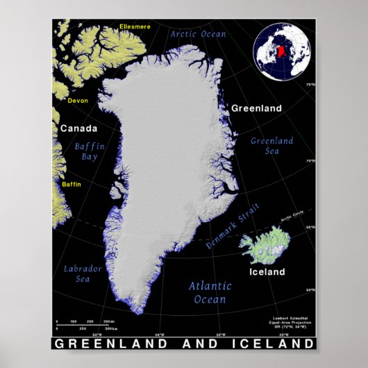 Grönland und Island-Karte Poster (Vorne)