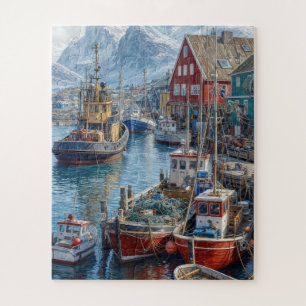 Grönlandhafen mit Fischereifahrzeugen Puzzle