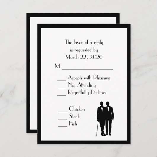 Groom and Groom Menu Wedding RSVP Classic White (Vorne/Hinten)