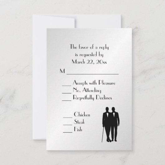Groom and Groom Menu Wedding RSVP Silver Karte (Vorderseite)