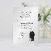 Groom and Groom Menu Wedding RSVP Silver Karte (Stehend Vorderseite)