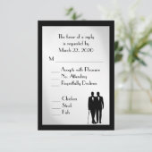 Groom and Groom Menu Wedding RSVP Silver Karte (Stehend Vorderseite)