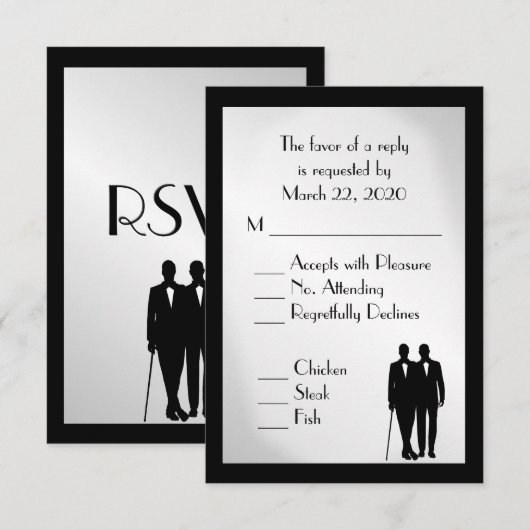 Groom and Groom Menu Wedding RSVP Silver Karte (Vorne/Hinten)