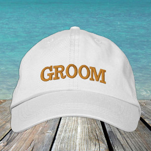 GROOM bestickte Baseballkappe Gold / weiß