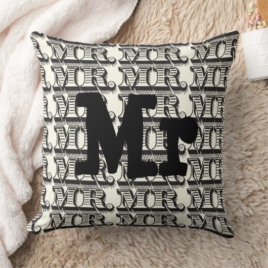 Groom Black and Ivory Mr Typografy Pattern Kissen (Decke)