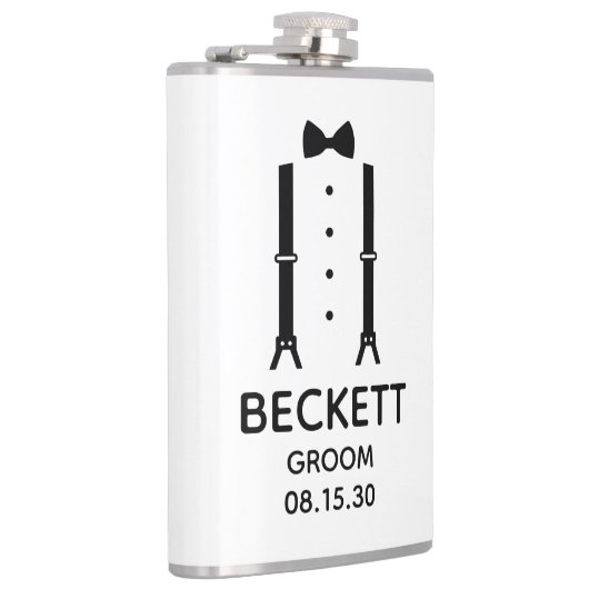 Groom Black Bow Krawatte Flachmann (Rechts)