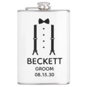 Groom Black Bow Krawatte Flachmann (Vorderseite)