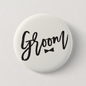 Groom Black Brush Script Bow Krawatte Wedding Part Button (Vorderseite)