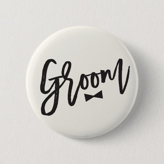 Groom Black Brush Script Bow Krawatte Wedding Part Button (Vorderseite)