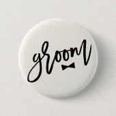 Groom Black Brush Script Bow Krawatte Wedding Part Button (Vorderseite)