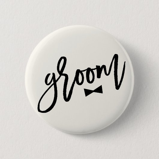 Groom Black Brush Script Bow Krawatte Wedding Part Button (Vorderseite)