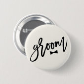 Groom Black Brush Script Bow Krawatte Wedding Part Button (Vorne & Hinten)