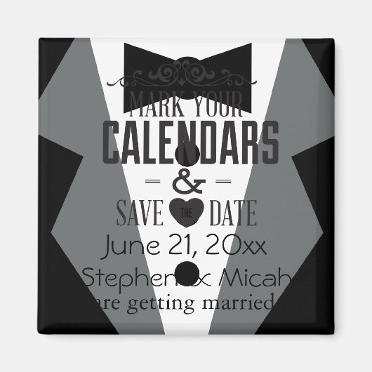 Groom Black Krawatte Tuxedo Save the Date Magnet (Vorne)