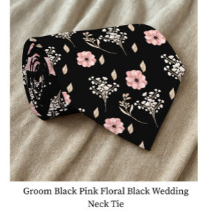 Groom Black Pink Floral Black Wedding Krawatte