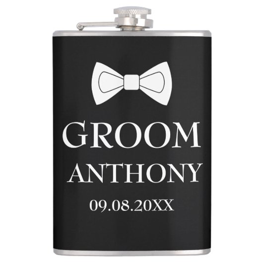 Groom Black Stilvoll Elegant Moderne Geschenke Hoc Flachmann (Vorderseite)