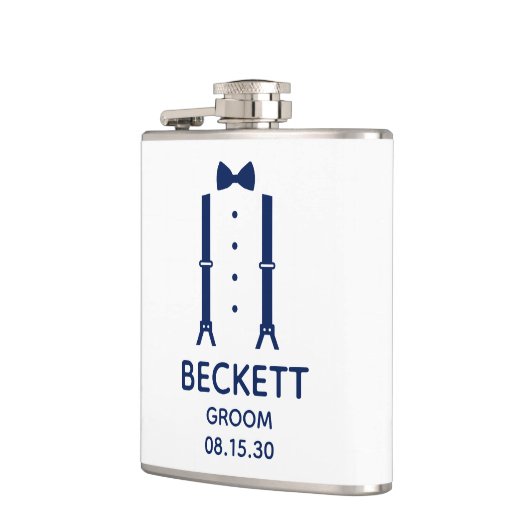 Groom Blue Bow Krawatte Flachmann (Links)