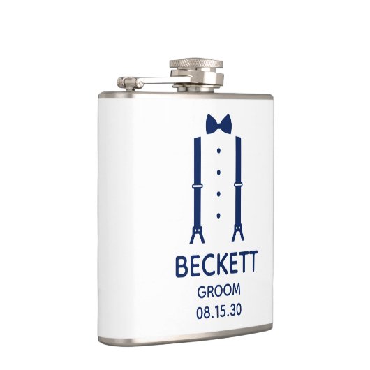 Groom Blue Bow Krawatte Flachmann (Rechts)