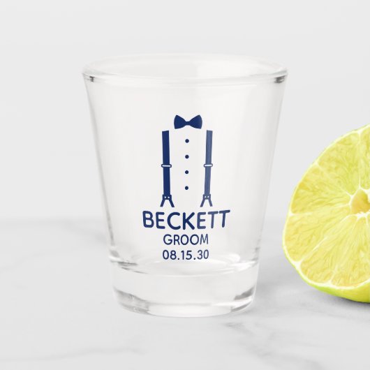 Groom Blue Bow Krawatte Schnapsglas (Vorderseite)