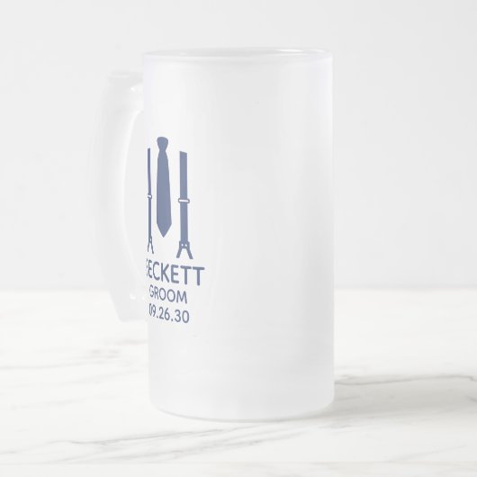 Groom Blue Krawatte Mattglas Bierglas (Vorderseite Links)