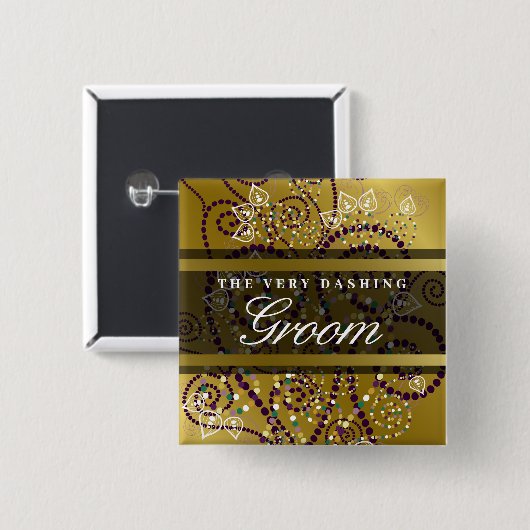 GROOM Boho Lila Spirals Gold Chic Wedding Button (Vorne & Hinten)
