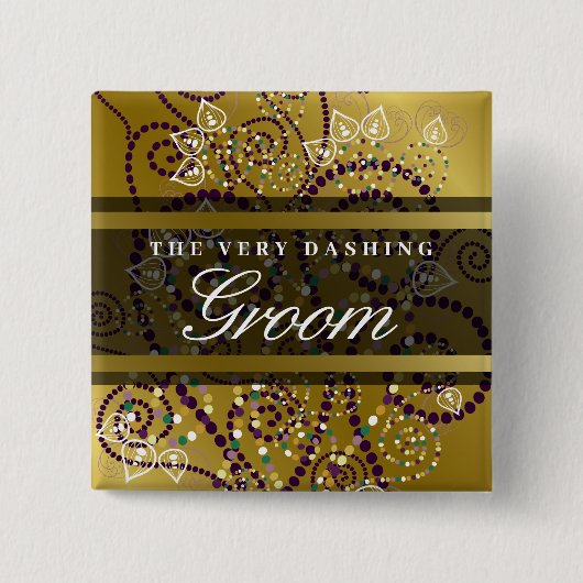 GROOM Boho Lila Spirals Gold Chic Wedding Button (Vorderseite)