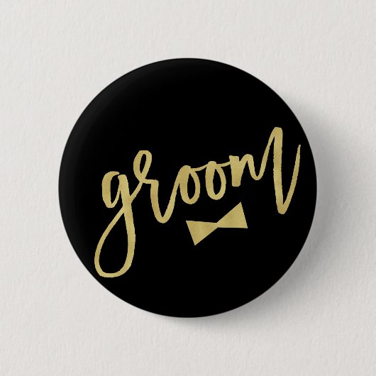 Groom Bow Krawatte Gold Script Brautparty Hochzeit Button (Vorderseite)