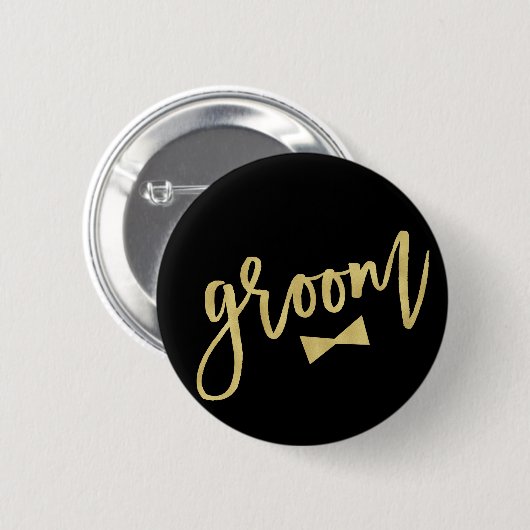 Groom Bow Krawatte Gold Script Brautparty Hochzeit Button (Vorne & Hinten)