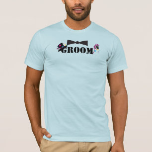 Groom Bowtie Plum Rose Stars Top Hat T - Shirt