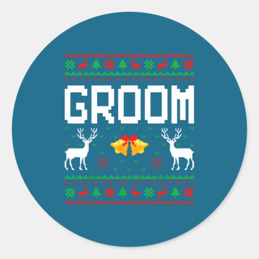 Groom bride married couple ugly christmas sweater  runder aufkleber (Vorderseite)