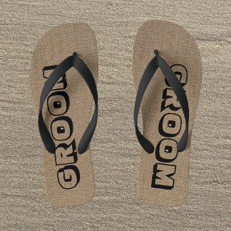 Groom Burlap Look Flip Flops Badesandalen