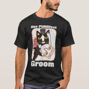 Groom Cat Wedding Couple Black T - Shirt
