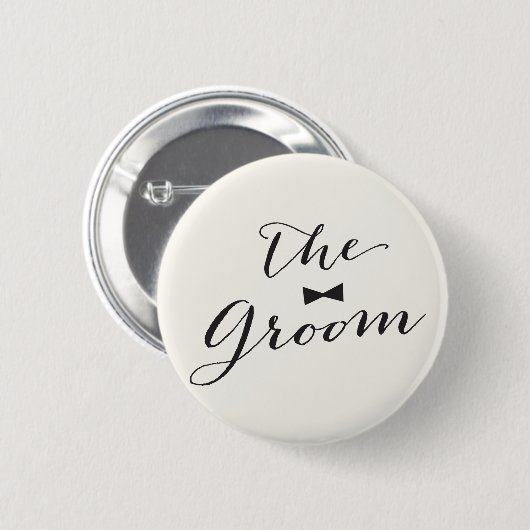 Groom Classic Script Bow Krawatte Wedding Brautpar Button (Vorne & Hinten)