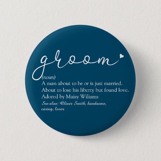 Groom Definition, Stag Bachelor Party, Hochzeit Button (Vorderseite)