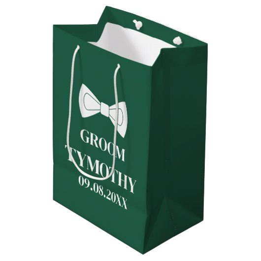 Groom Emerald Green Elegant Moderne Geschenke Hoch Mittlere Geschenktüte (Vorderseite Schrägansicht)