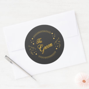 Groom Gold Wedding Elegantes Script Gold Black Runder Aufkleber