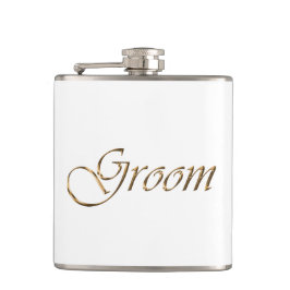 Groom, goldene Drehschrift elegante Weiß Flachmann