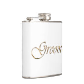 Groom, goldene Drehschrift elegante Weiß Flachmann (Rechts)