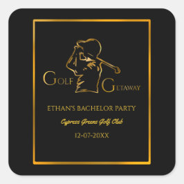 Groom Golfer Bachelor Party Luxus Gold Quadratischer Aufkleber