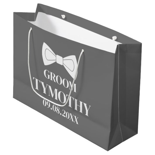 Groom Gray Elegant Moderne Bezeichnung Geschenke H Große Geschenktüte (Vorderseite Schrägansicht)