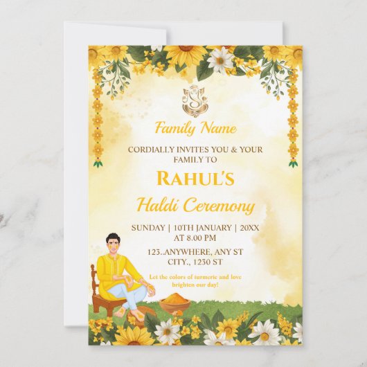 Groom Haldi Ceremony Invitation Card Einladung (Vorderseite)