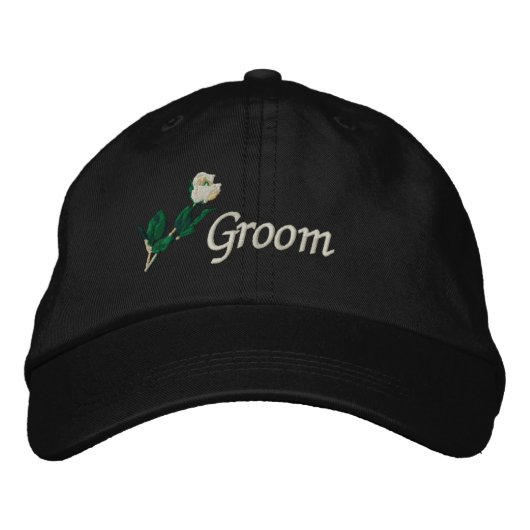 Groom Hat mit White Rose Bestickte Baseballkappe (Vorderseite)