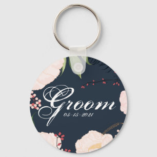 Groom Key Chain Baby Pink Cosmos auf Navy Schlüsselanhänger
