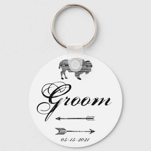 Groom Key Chain Boho Buffalo Tribal Muster Bohemi Schlüsselanhänger (Vorderseite)