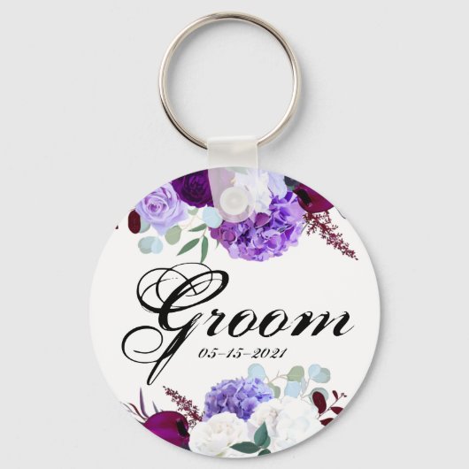 Groom Key Chain Lavender Hibiskus auf Weiß Schlüsselanhänger (Vorderseite)