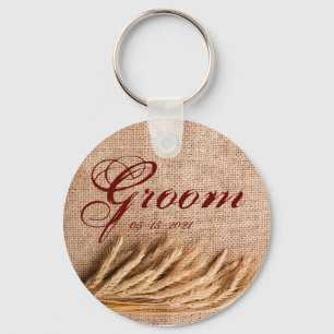 Groom Key Chain Wheat on Burlap Sack Country Rusti Schlüsselanhänger