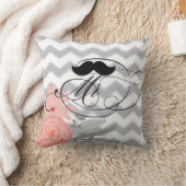 Groom Mustache Herr Coral Gray Zig Zag Floral Kissen (Decke)