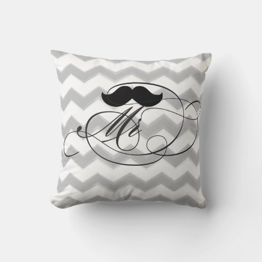 Groom Mustache Herr Gray Zig Zag Floral Kissen (Vorderseite)