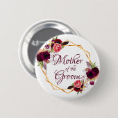 Groom Mutter Aquarellblumen Bordeaux Gold Button (Vorne & Hinten)