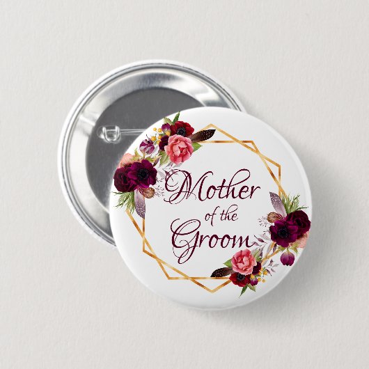 Groom Mutter Aquarellblumen Bordeaux Gold Button (Vorne & Hinten)
