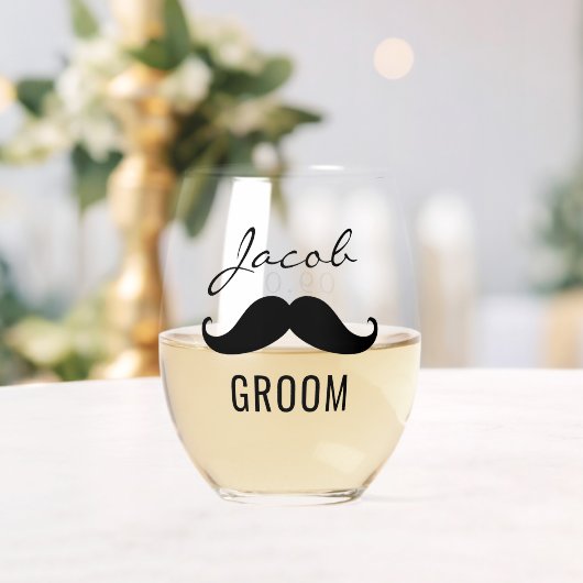 Groom Name Mustache Hochzeitdatum Weinglas Ohne Stiel (Insitu (Hochzeit))